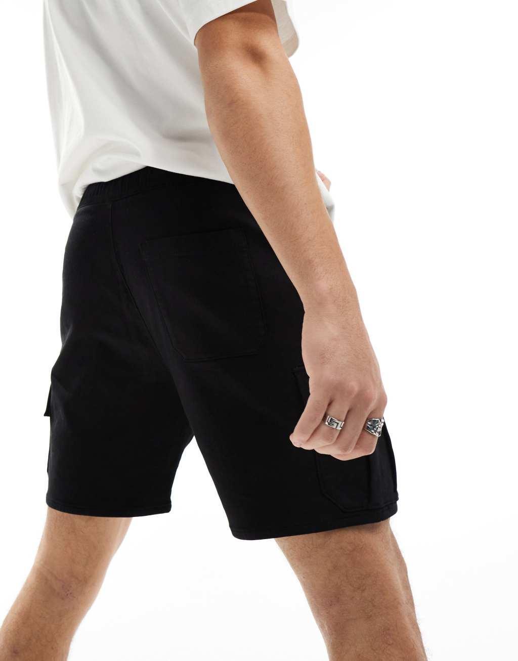 Bershka cargo pocket short in black Product Image