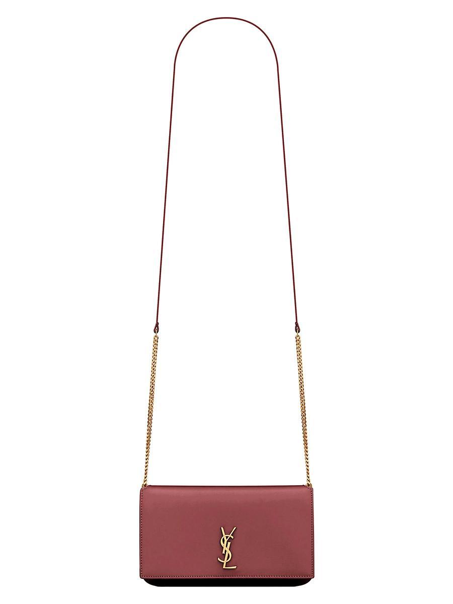 Womens Cassandre Phone Holder with Strap in Shiny Crocodile-Embossed Leather Product Image