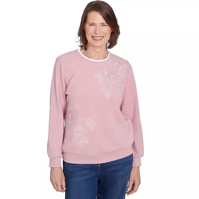 Petite Alfred Dunner Classic Sherpa Floral Embroidered Sweater, Women's, Size: XL Petite, Ivory Product Image