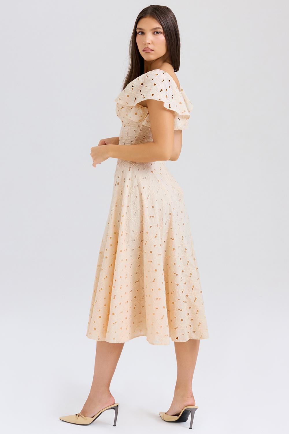 Amaya Cream Tea Broderie Anglais Midi Dress Product Image