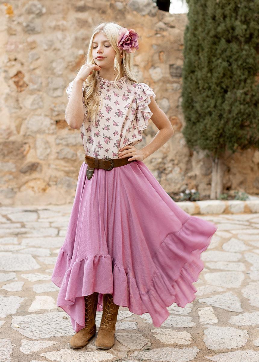 Isadora Top in Lilac Ditsy Floral Girls Product Image