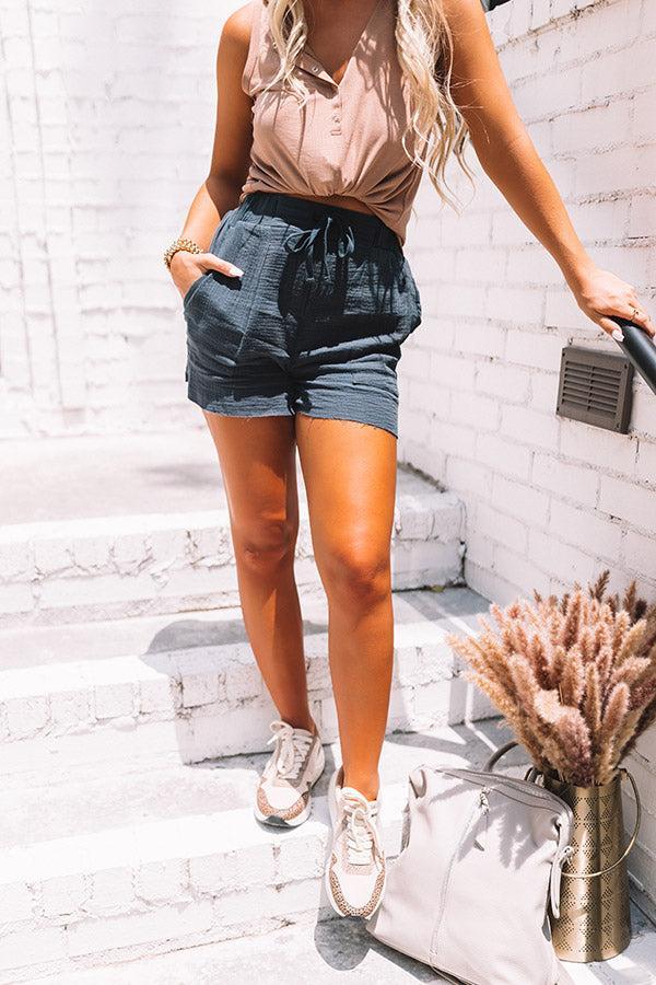 Walking In Paradise High Waist Shorts In Navy Product Image
