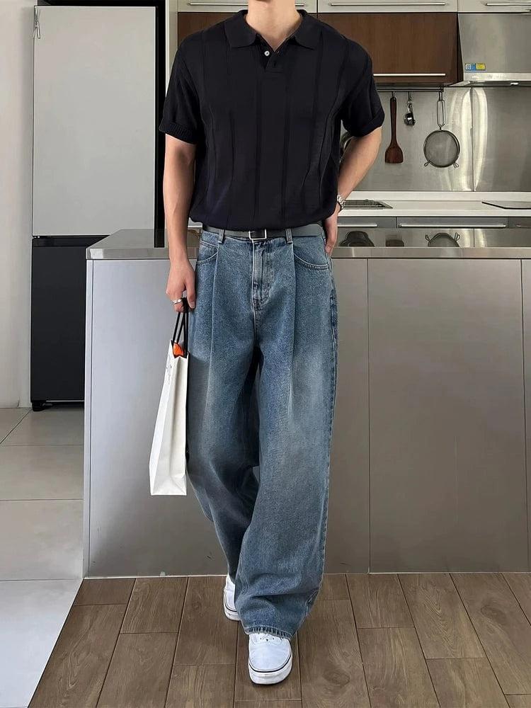 RT No. 18273 PLEATED DENIM STRAIGHT JEANS Product Image