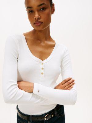 Gold-Button Scoop Neck Henley Product Image