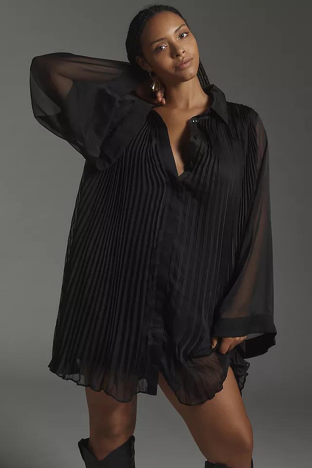 Maeve Long-Sleeve Pleated Mini Shirt Dress Product Image