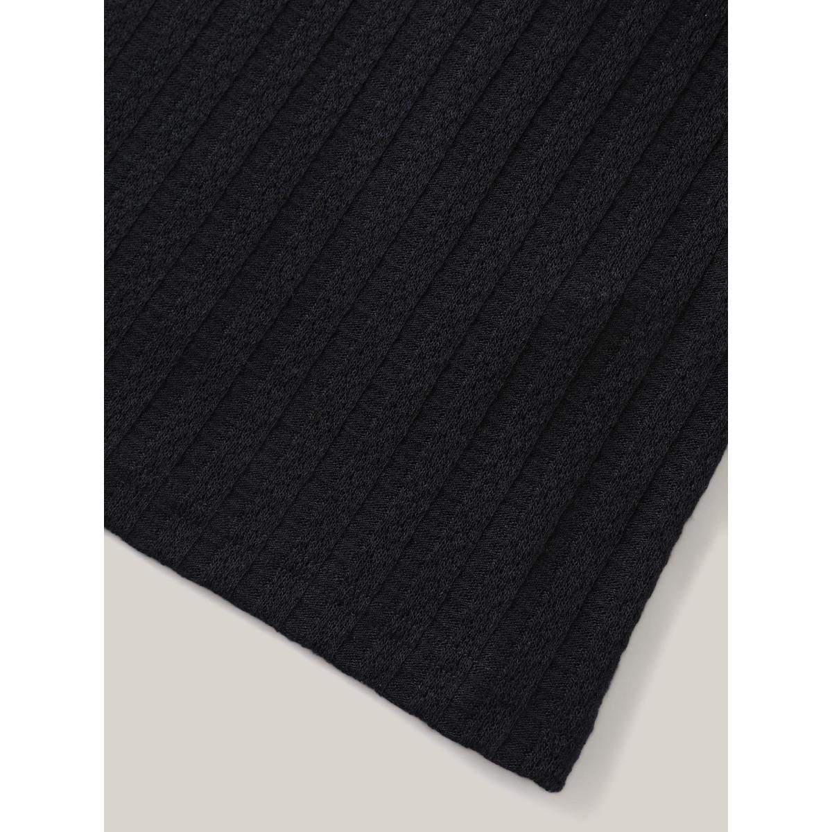 Plus Size Textured Pit Strip Layered Sleeve Sheer T-Shirt Black Women Texture Round Neck Everyday-Casual T-shirts BloomChic 10/M Product Image