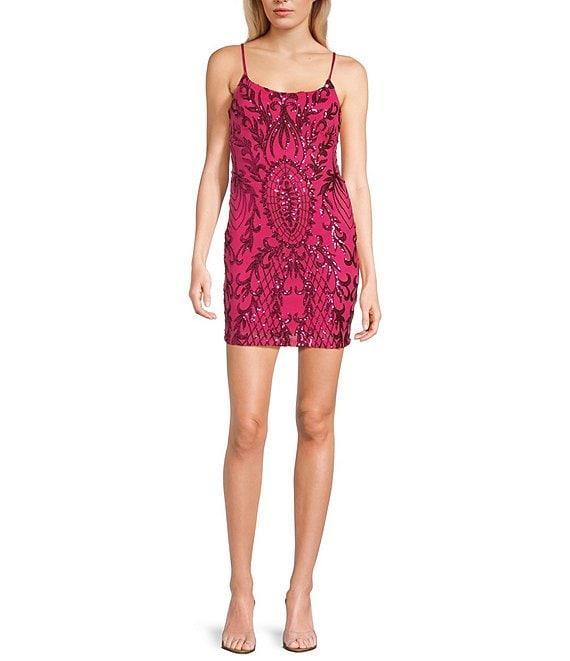 Midnight Doll Pattern Sequin Open Back Dress Product Image