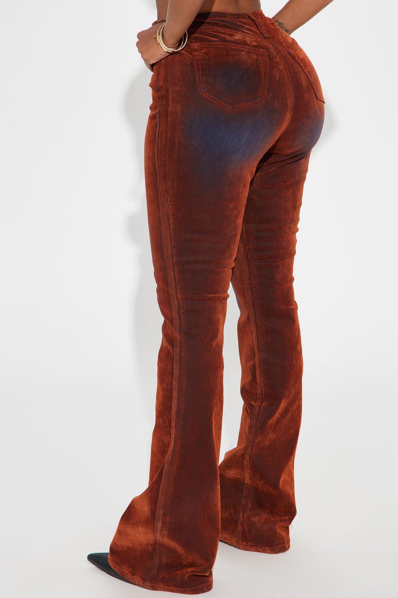 They're Not Like Us Stretch Velvet Flare Jeans - Copper Product Image