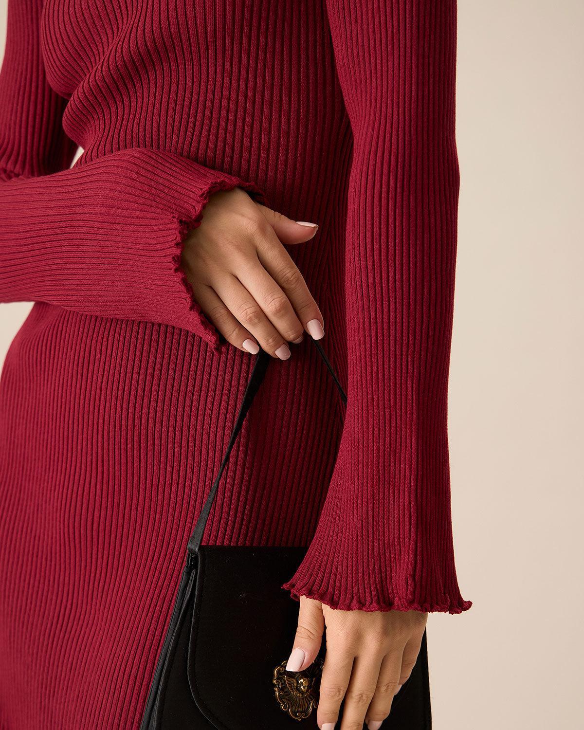 Women's Red Bell Sleeve Bodycon Sweater Dress Female Product Image