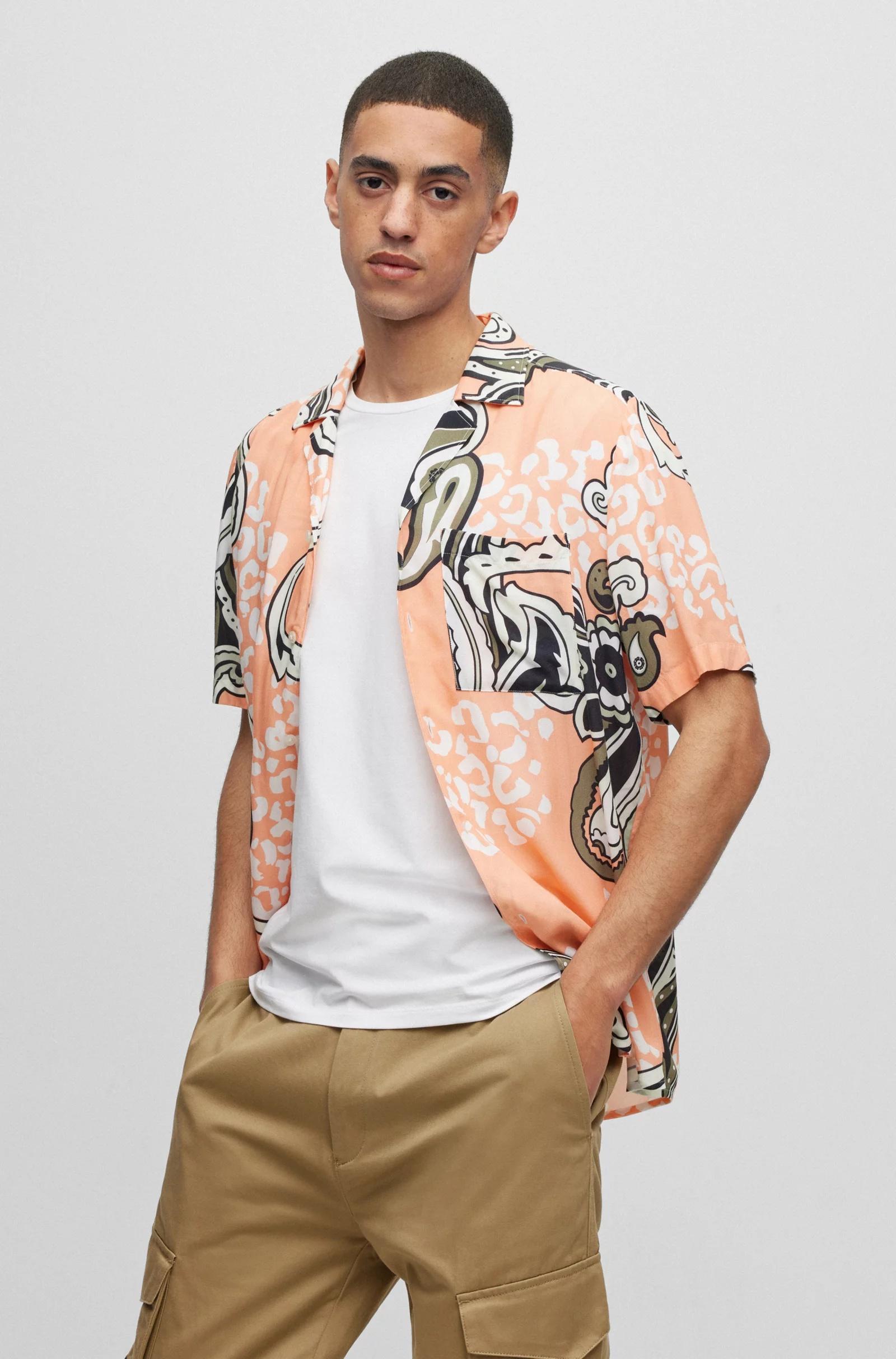 HUGO BOSS Printed Short-sleeved Shirt In Pink Product Image