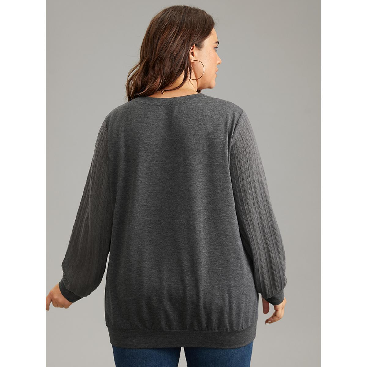 Plus Size Solid Cable Knit Crew Neck Sweatshirt Women Gray Elegant Texture Round Neck Dailywear Sweatshirts BloomChic 26/4X Product Image
