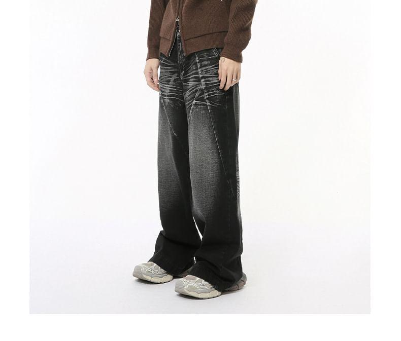 Mid Rise Paneled Washed Wide Leg Jeans Product Image