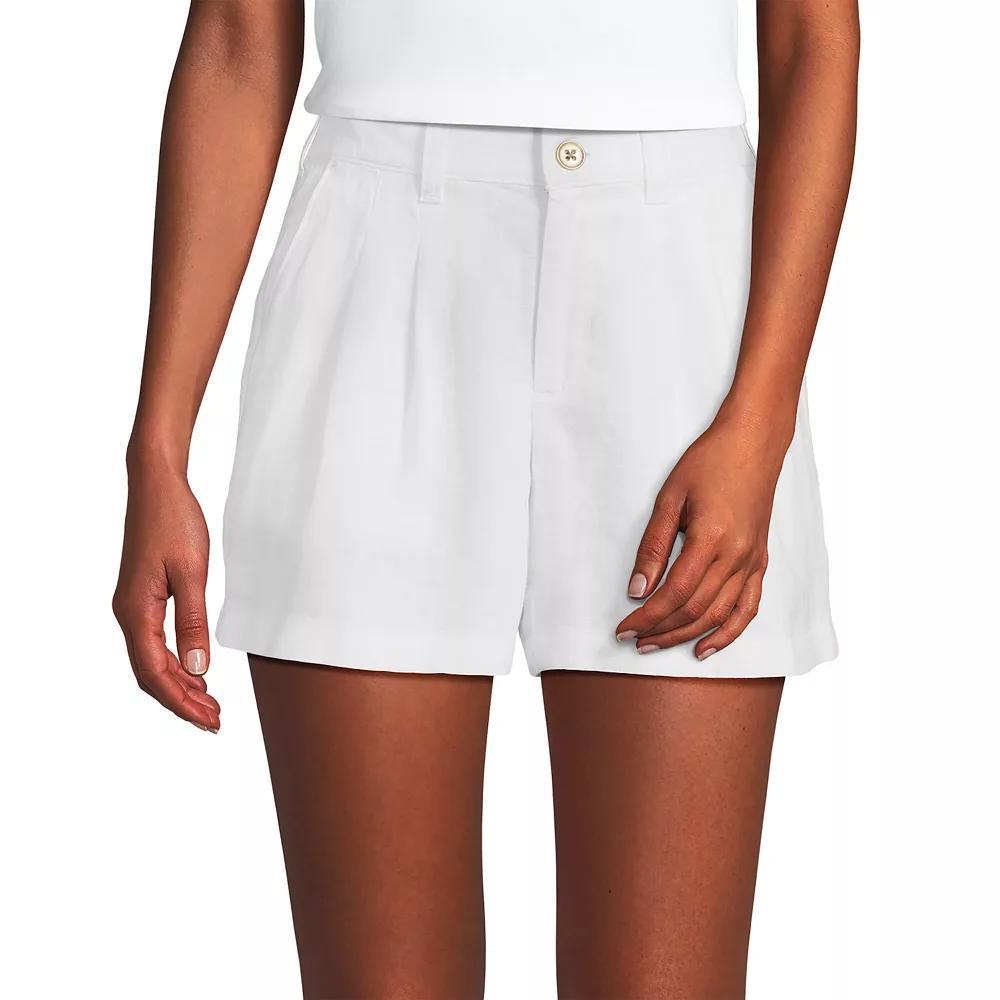 Women's Lands' End 5" Linen High Waisted Pleated A-Line Shorts, Size: 10, White Product Image
