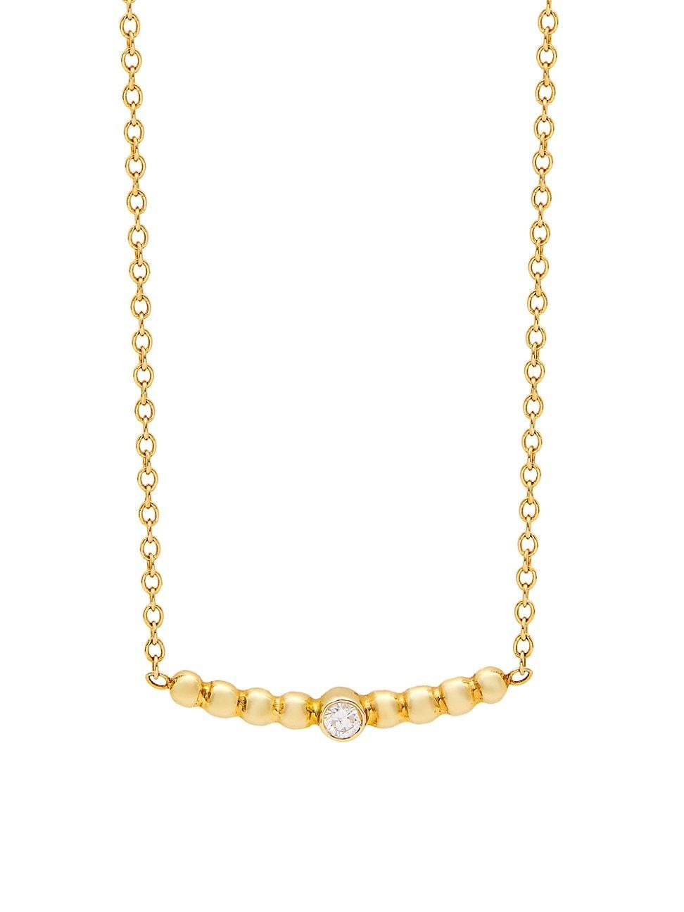 Womens Gold Beads 14K Yellow Gold & Diamond Curved Bar Pendant Necklace Product Image