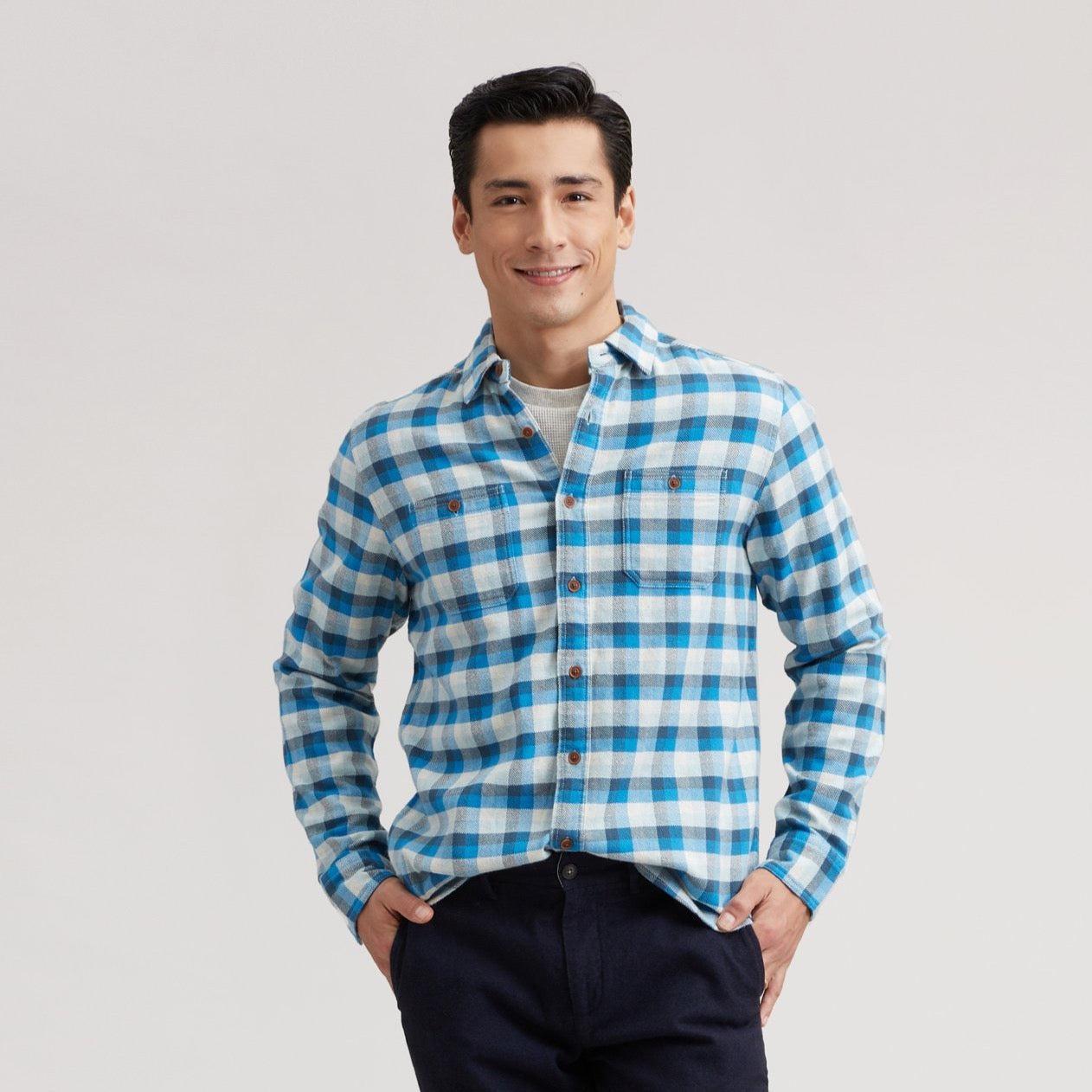 Gingham Heritage Flannel Shirt - Navy Blue Gray (Final Sale)* Product Image