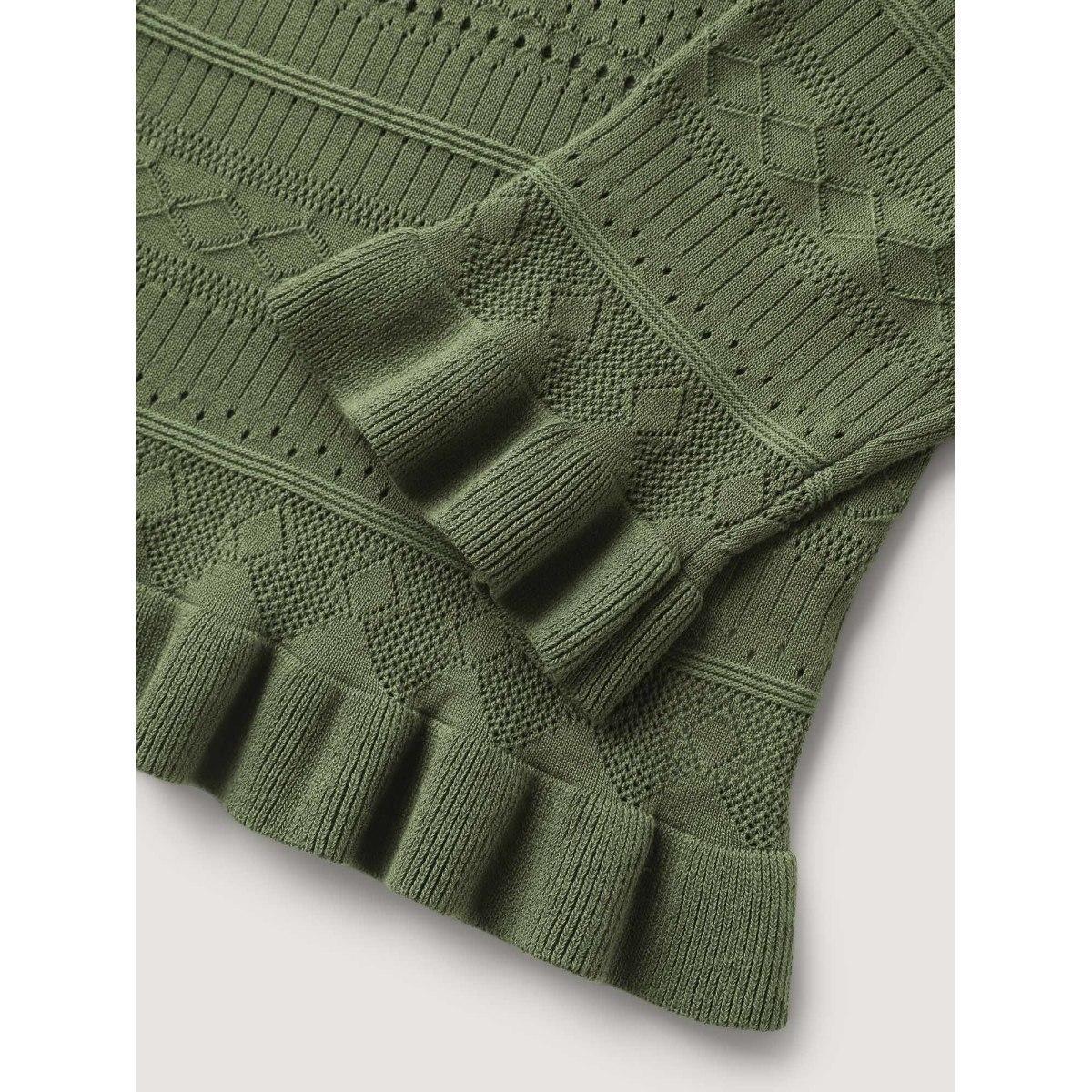 Plus Size Ruffled Hem Front Tie Textured Lightweight Cardigan ArmyGreen Women Loose Long Sleeve Everyday-Elegant Cardigans BloomChic 10/M Product Image