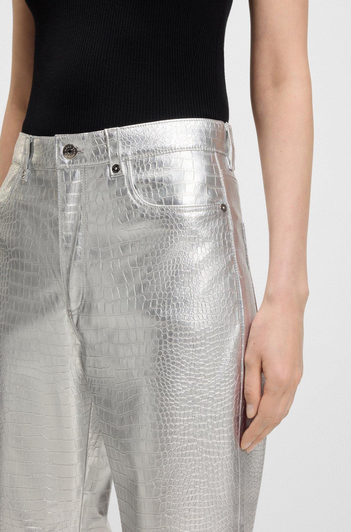 Straight-leg trousers in crocodile-embossed faux leather Product Image