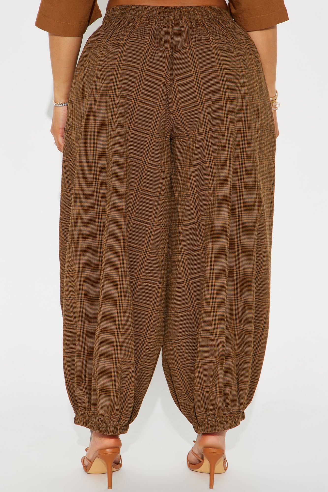 Jolene Plaid Barrel Pant - Brown Product Image