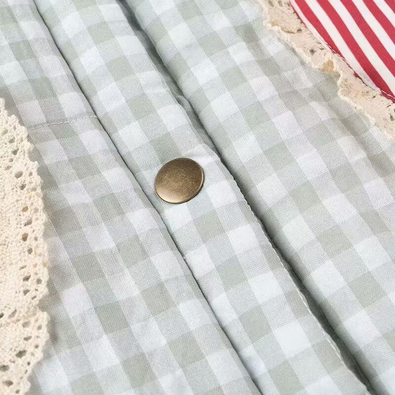 Stand Collar Plaid Heart Pocket Detail Padded Button Jacket Product Image