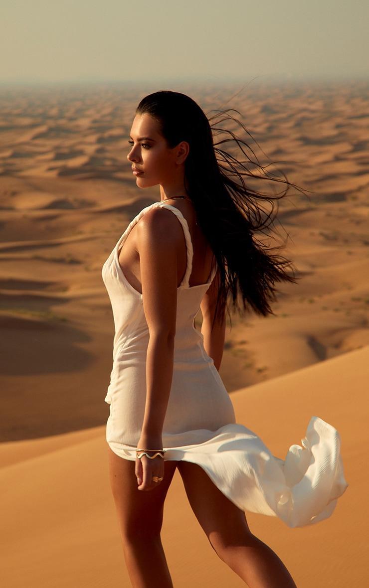 White Sheer Asymmetrical Textured Twist Cut Out Maxi Dress Product Image