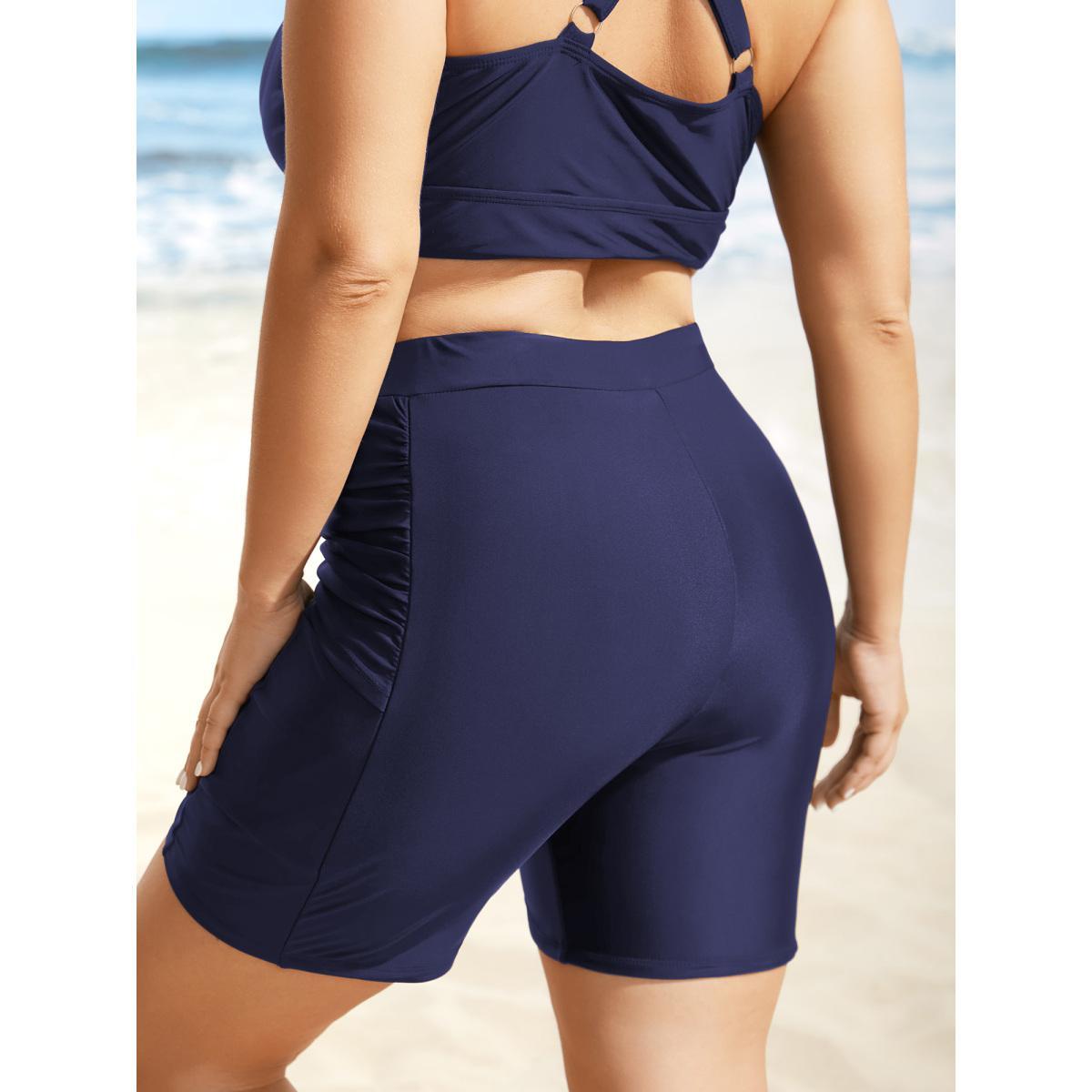 Plus Size High Rise Tiered Drawstring Gathered Swim Bottom Women's Swimwear Indigo Beach Gathered High stretch Skinny High Rise Side seam pocket Curve Swim Bottoms BloomChic 18-20/2X Product Image