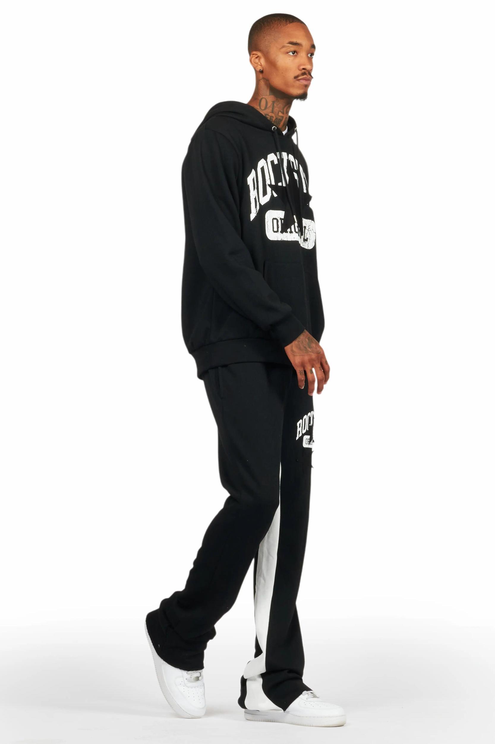 Mallor Black/White Baggy Stacked Hoodie Track Set Male Product Image