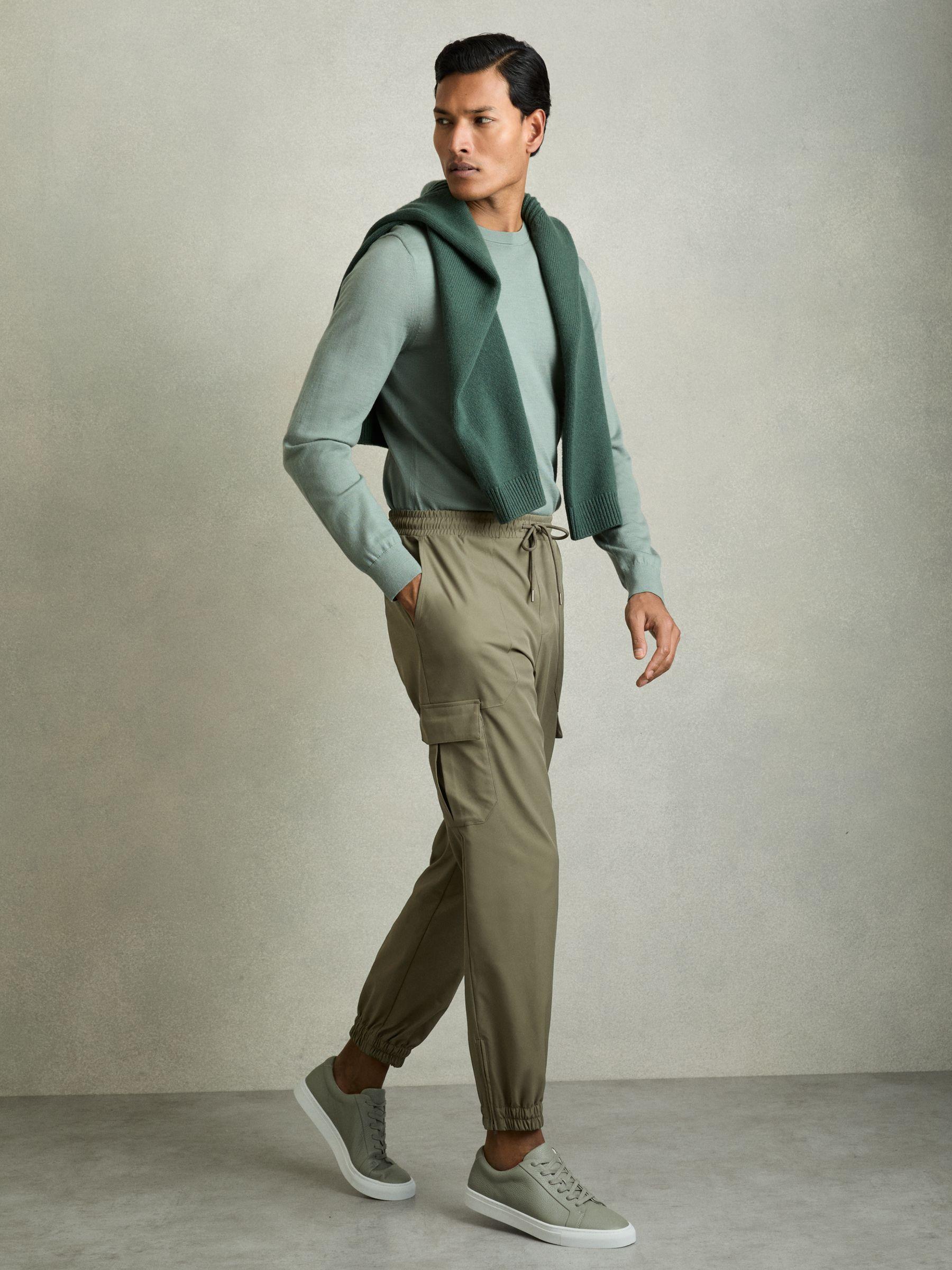 Technical Cargo Drawstring Trousers in Olive Product Image