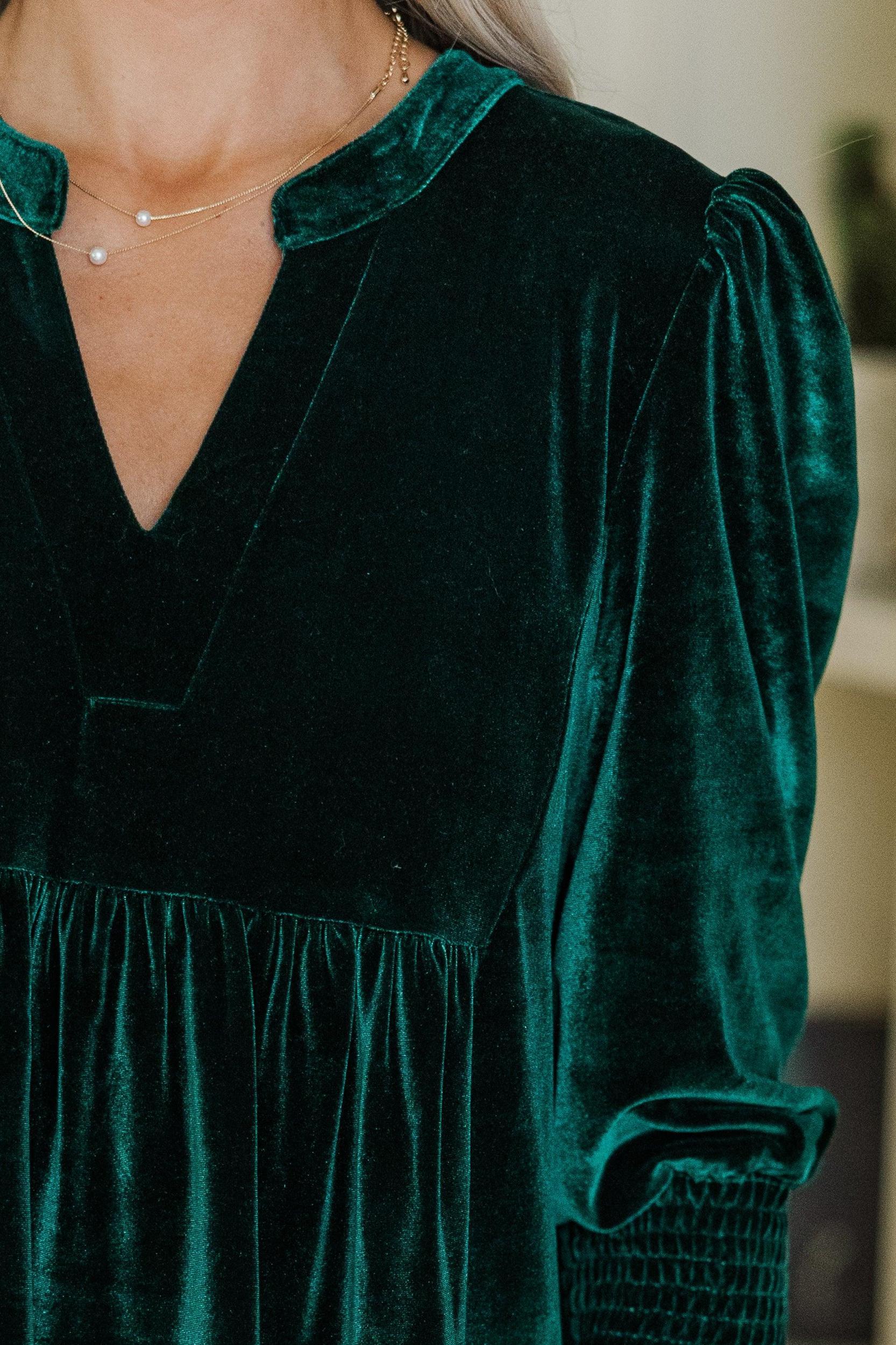 In Your Happy Place Emerald Velvet Dress Female Product Image