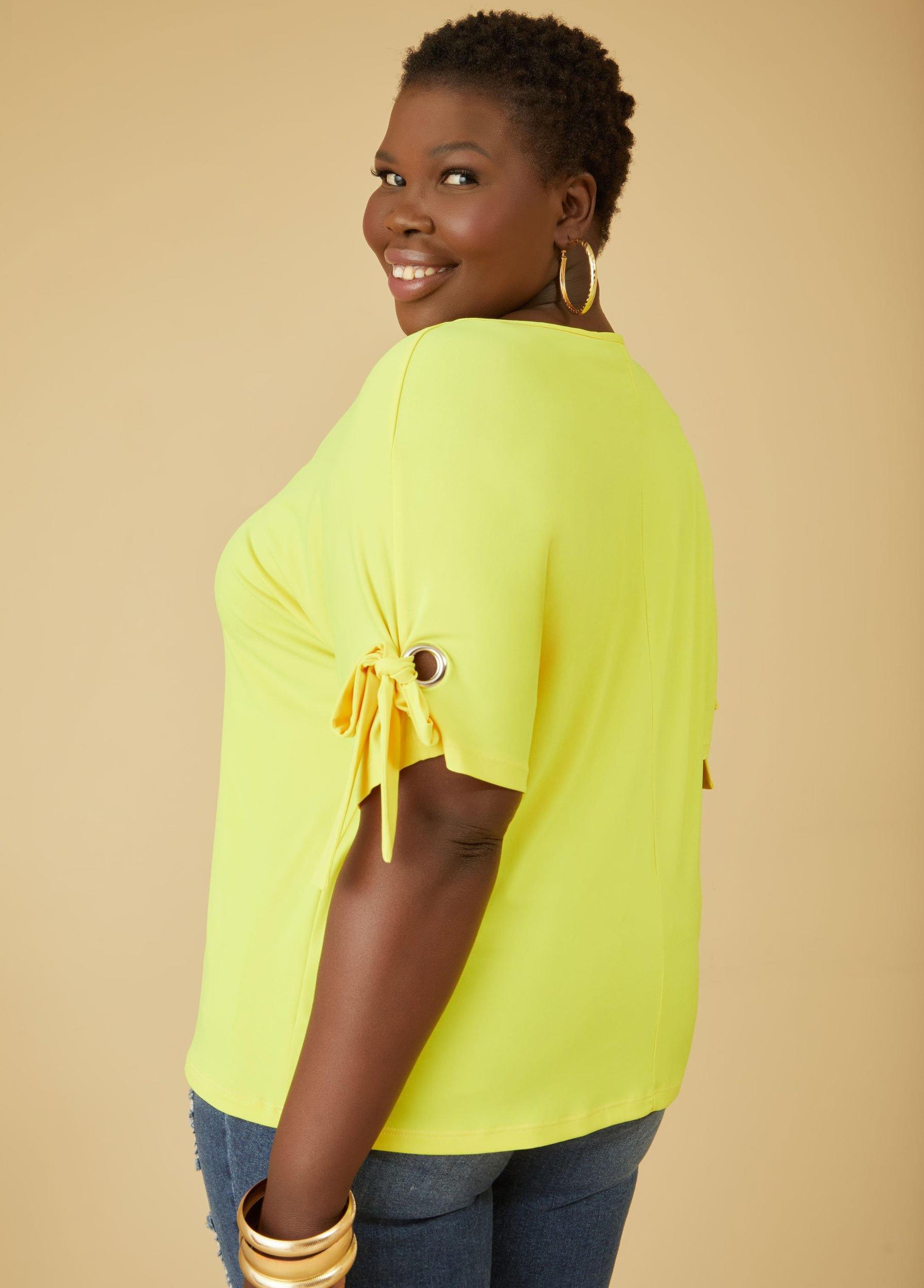 Plus Size Grommet Detailed Stretch Knit Top Ashley Stewart Product Image