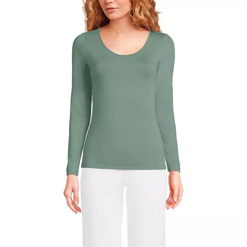 Women's Lands' End Lightweight Scoopneck Long-Sleeve Tee, Size: Large, Black Product Image
