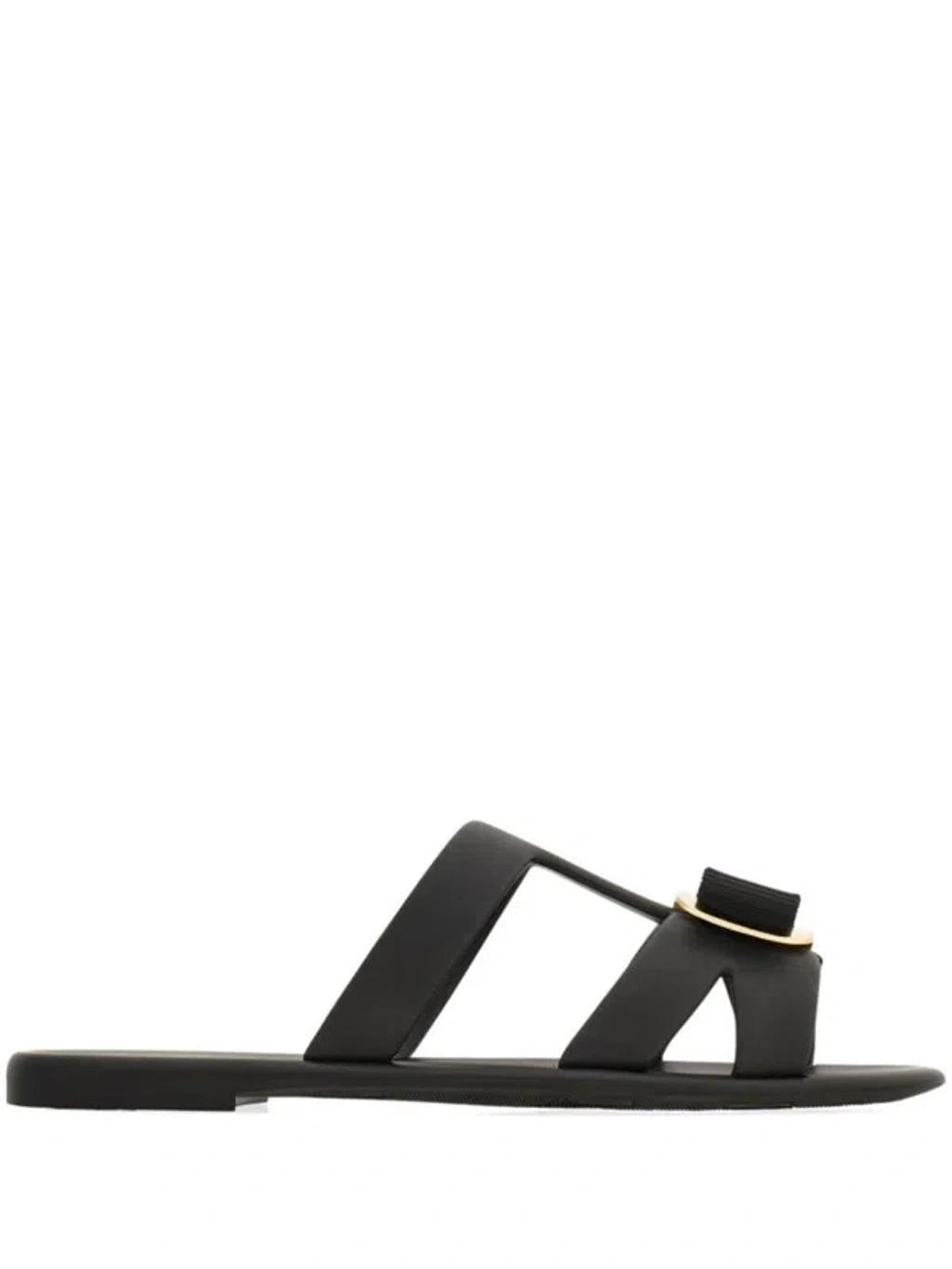 FERRAGAMO New Vara Plate Sandals In Black Product Image