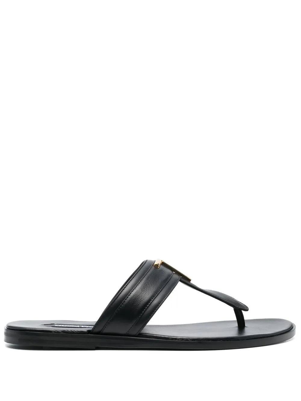 Logo-plaque Leather Flip Flops In Black Product Image
