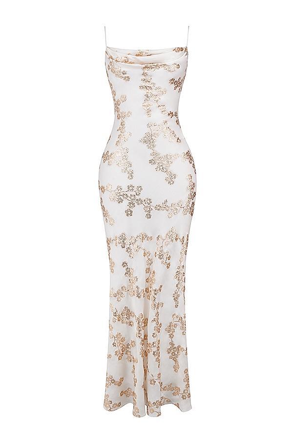 Capriana  white & gold jacquard satin gown Product Image