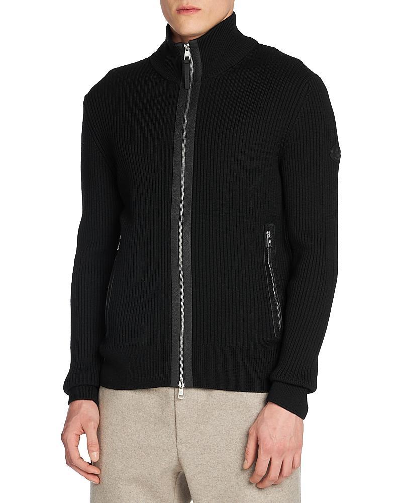 Moncler Zip Front Jacket with Leather Trim Product Image