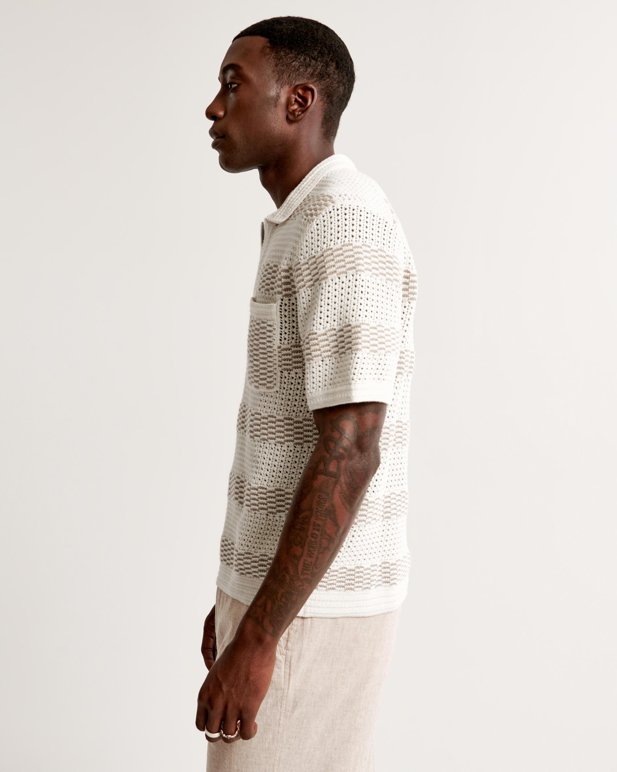 Striped Stitched Johnny Collar Sweater Polo Product Image