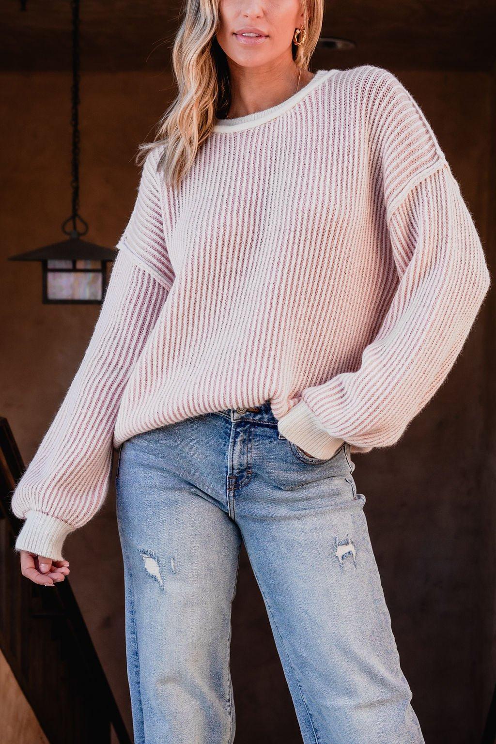 Pink Striped Seam Detail Sweater - FINAL SALE Product Image