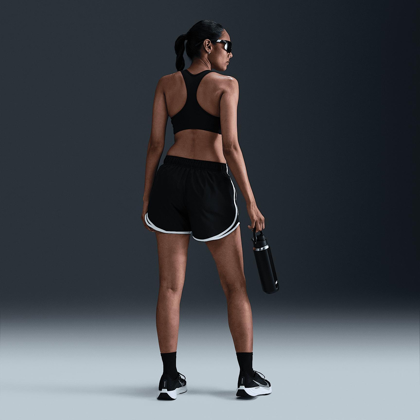 Nike Womens Tempo Dri-FIT Mid-Rise Brief-Lined Running Shorts in Black/White Product Image