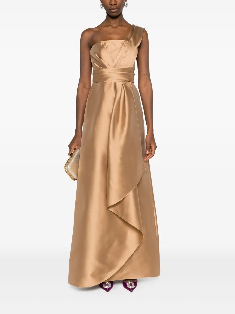 ALBERTA FERRETTI Mikado One-shoulder Midi Dress In Nude Product Image
