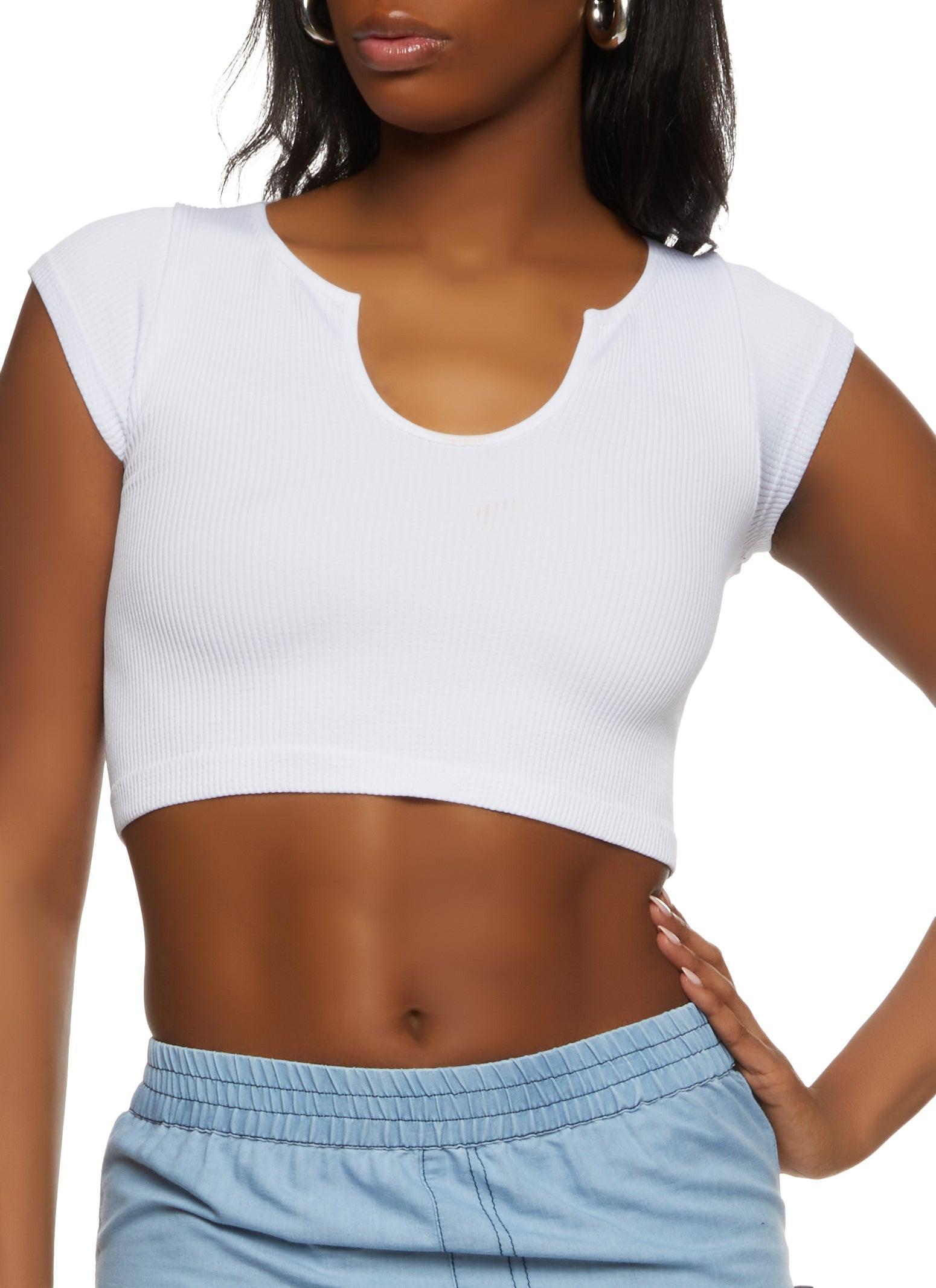 Womens Ribbed Notch Neck Crop Top Product Image