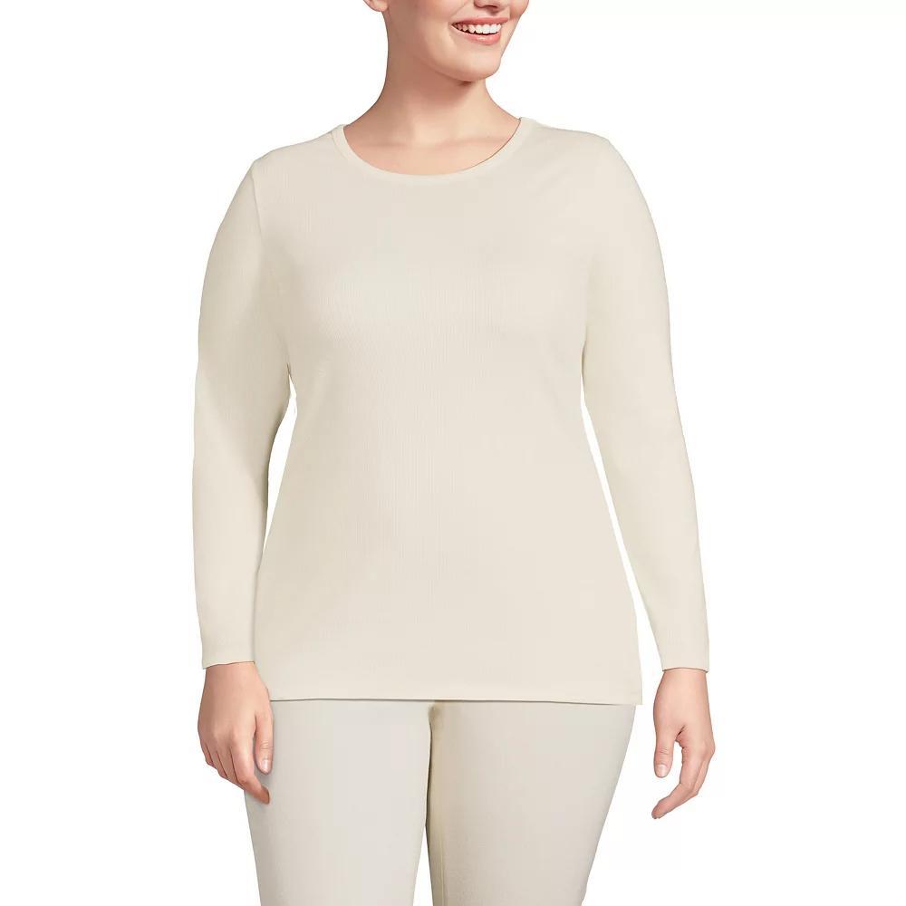 Plus Size Lands' End Long Sleeve Micro Rib Crewneck Top, Women's, Size: 2XL, White Product Image