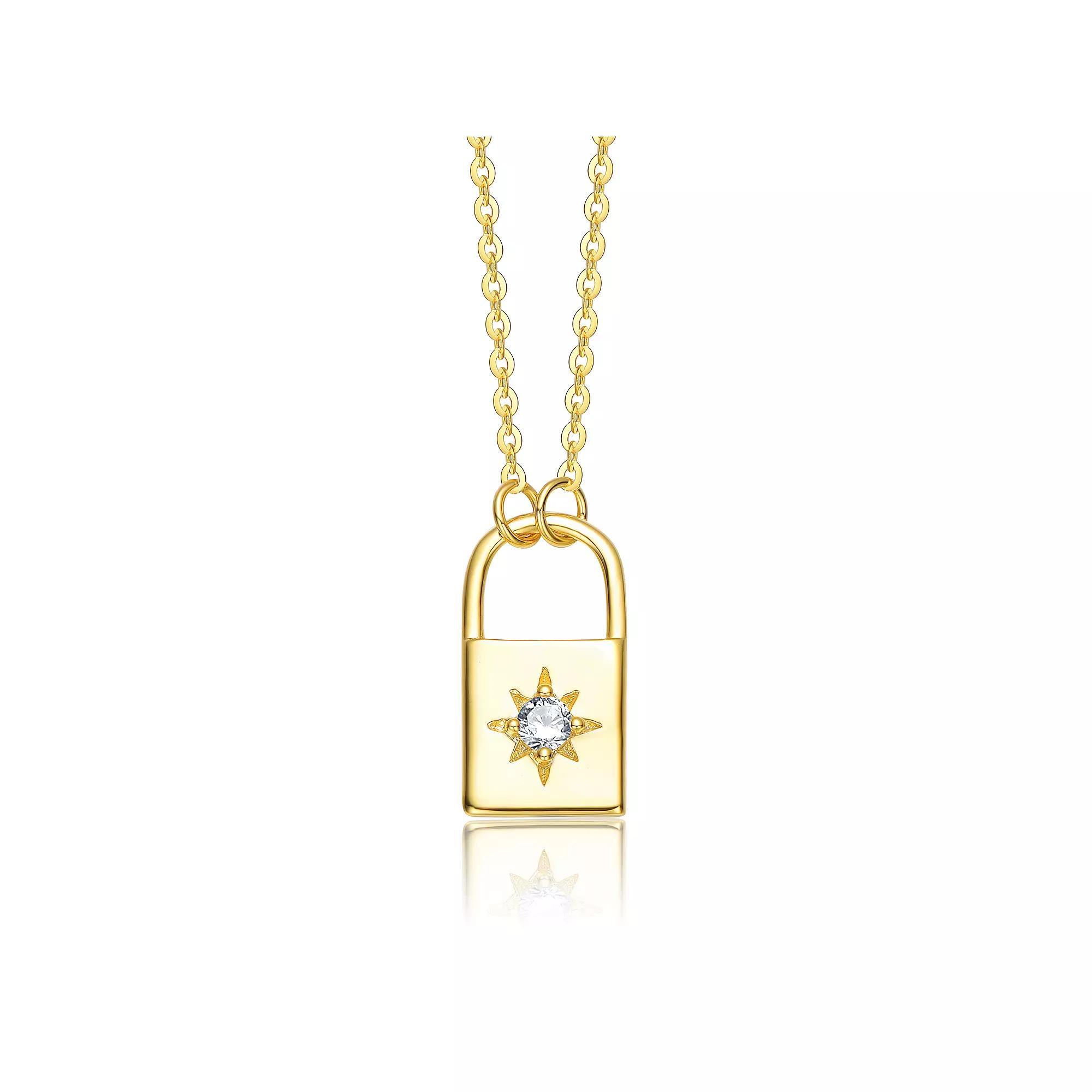 14k Gold over Sterling Silver Cubic Zirconia Spring Ring Modern Necklace, Womens Gold Tone Product Image