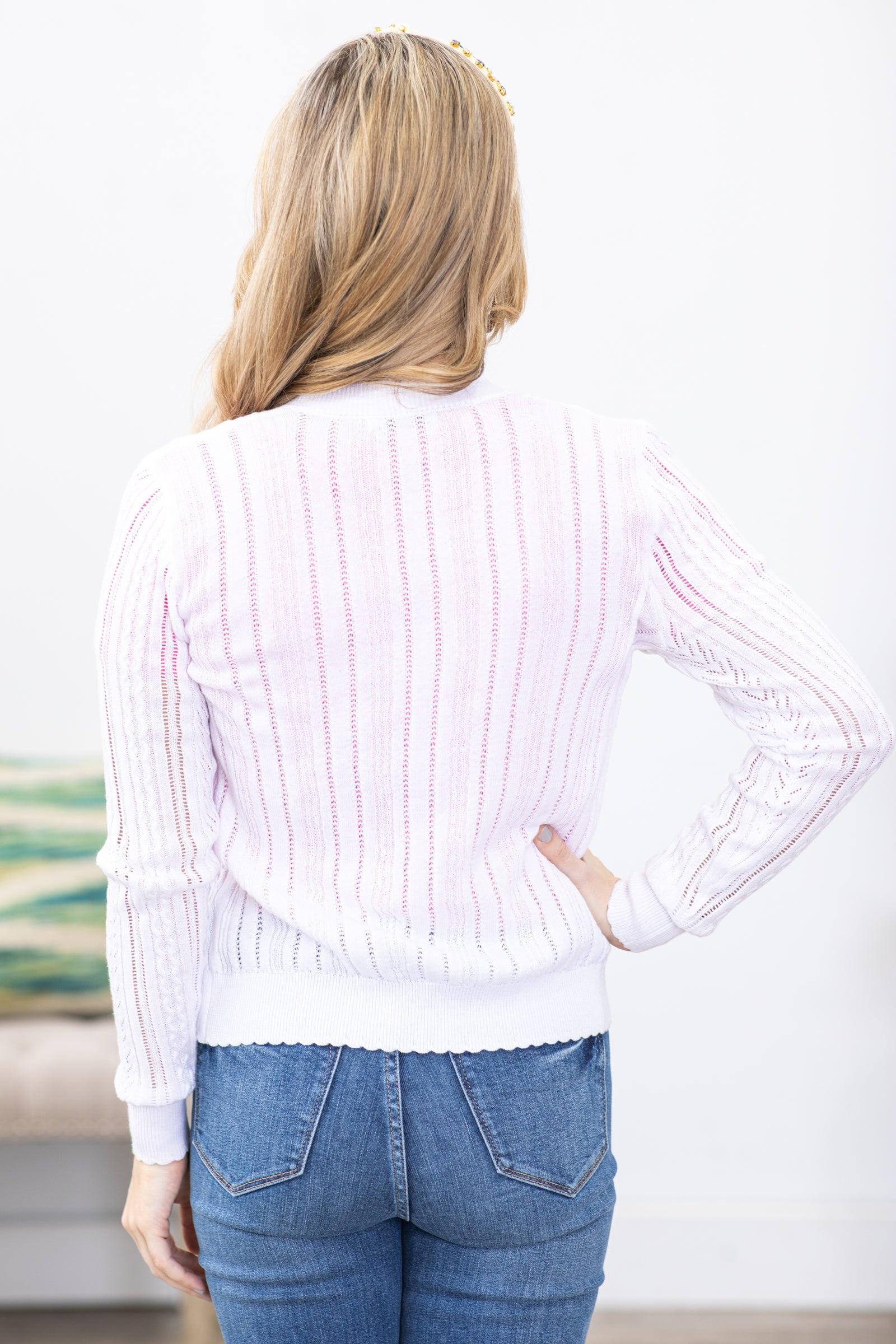 White Scallop Hem Pointelle Cardigan Product Image