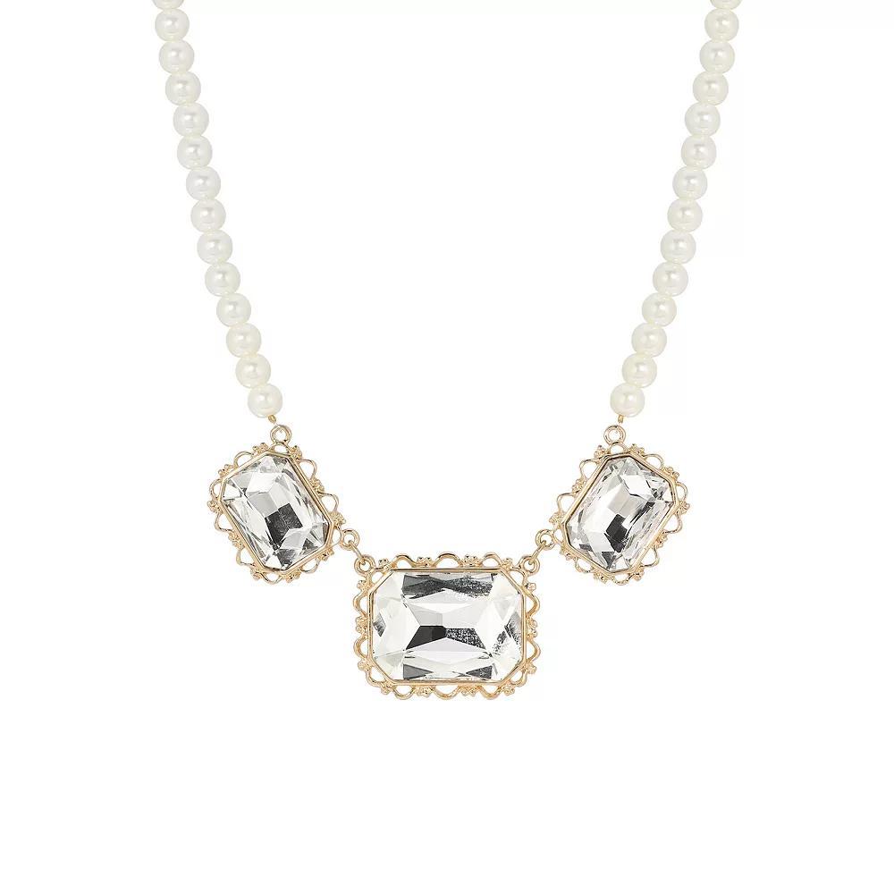 1928 Faux Pearl Faceted Glass Collar Necklace, Womens, White Gold Product Image