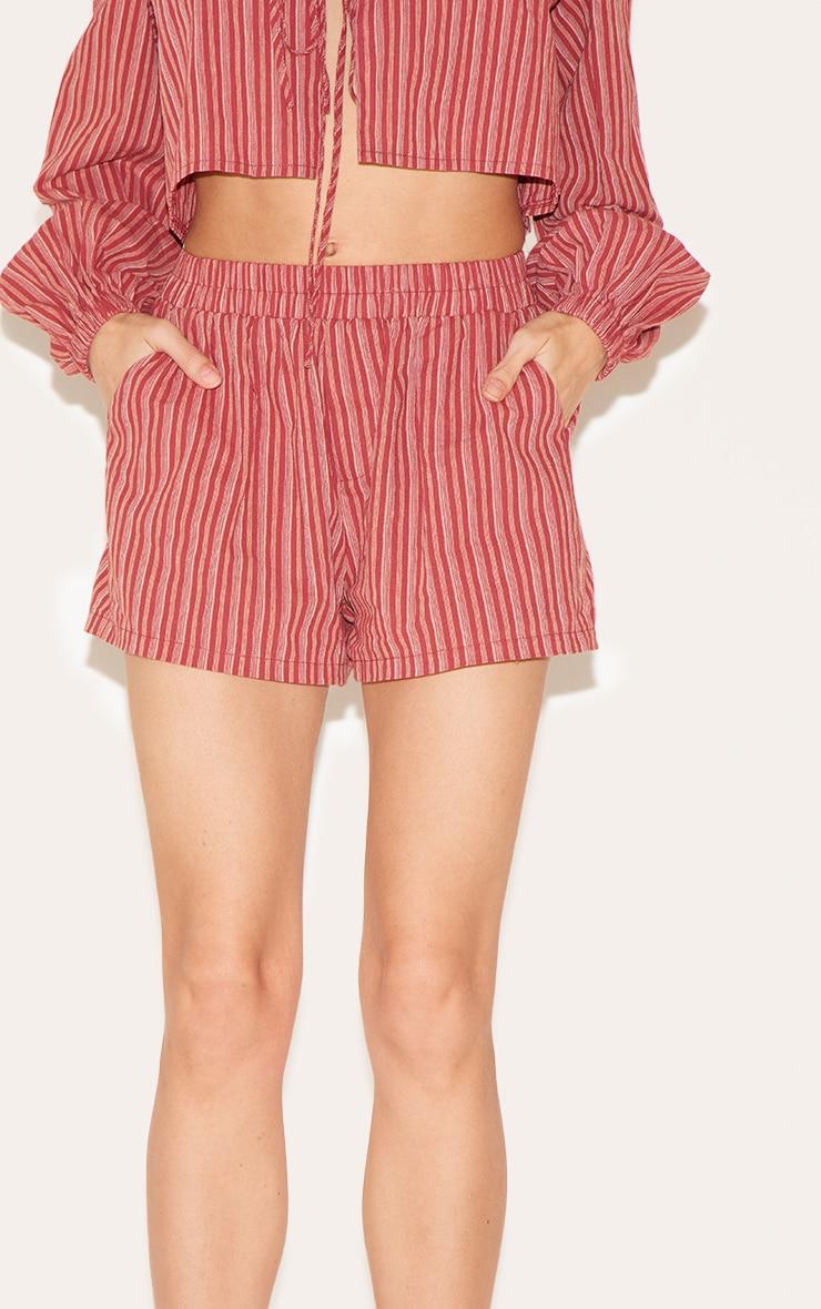  Red Striped Linen Look Floaty Shorts Product Image