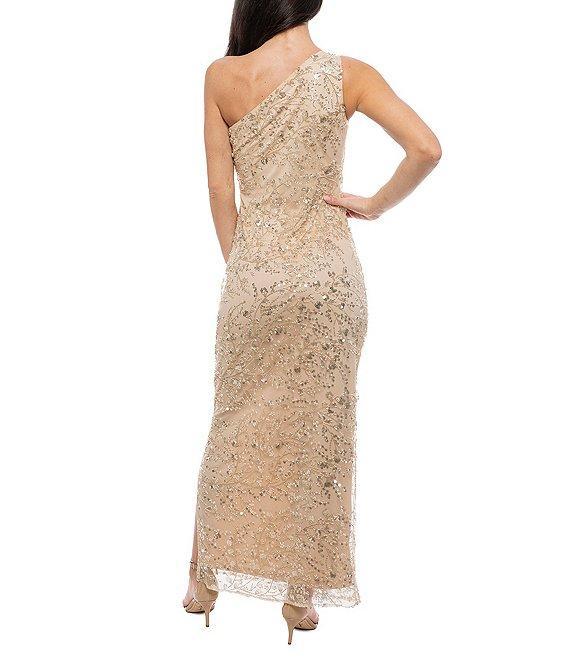 Marina One Shoulder Sleeveless Beaded Sheath Dress Product Image