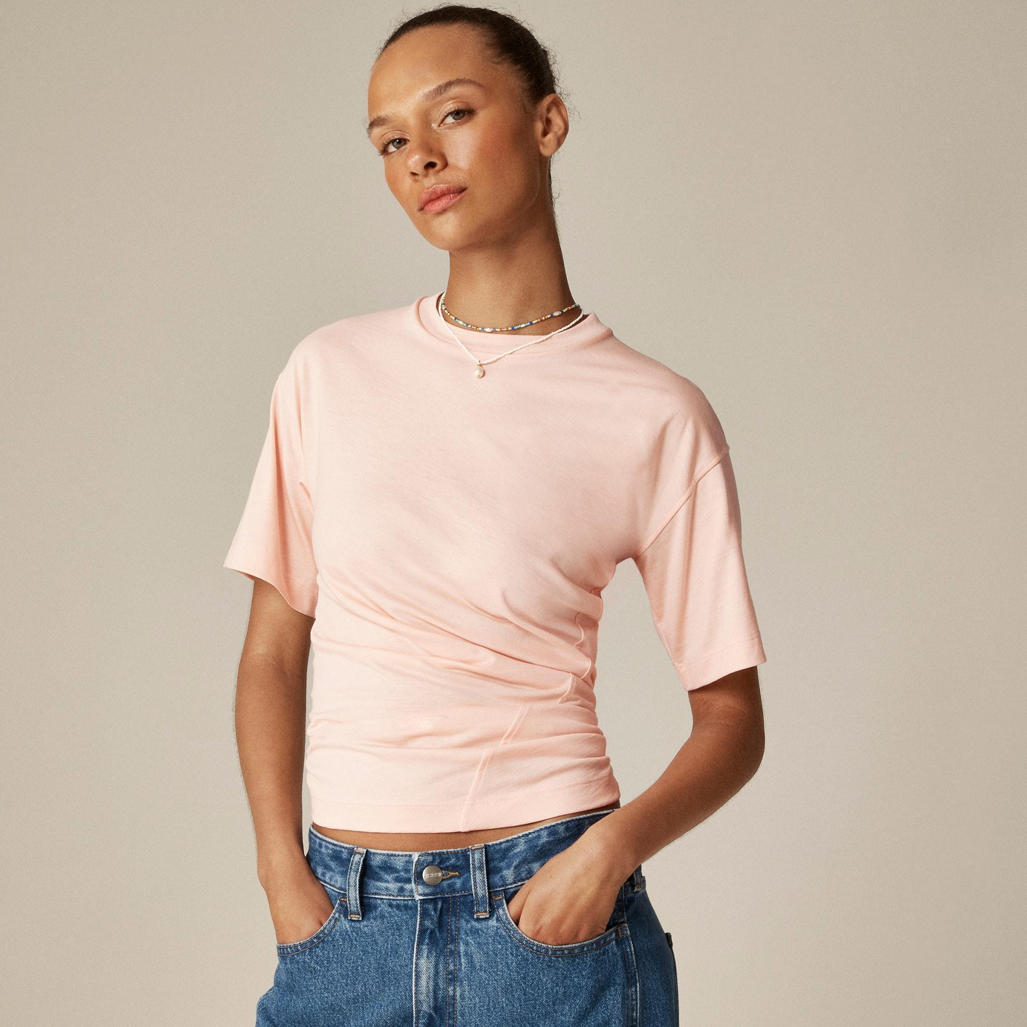 Pima cotton asymmetrical ruched T-shirt Product Image