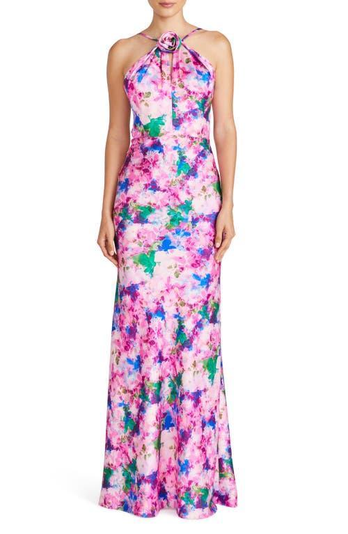 Womens Violette Satin Floral Halter Gown Product Image