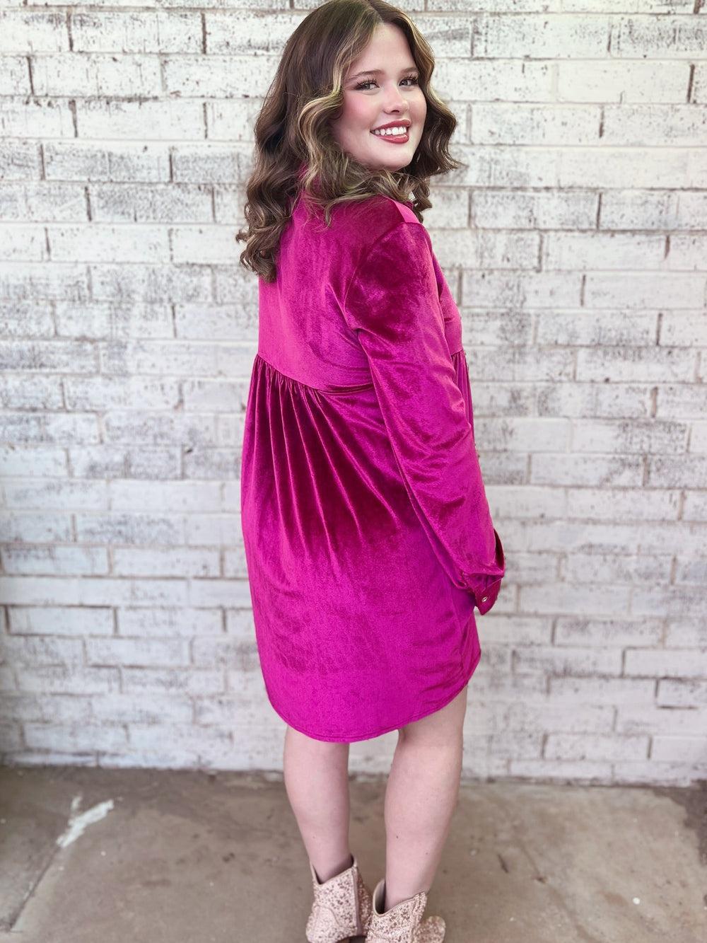 Soft Velvet Button Up Dress - 2 Colors* Product Image