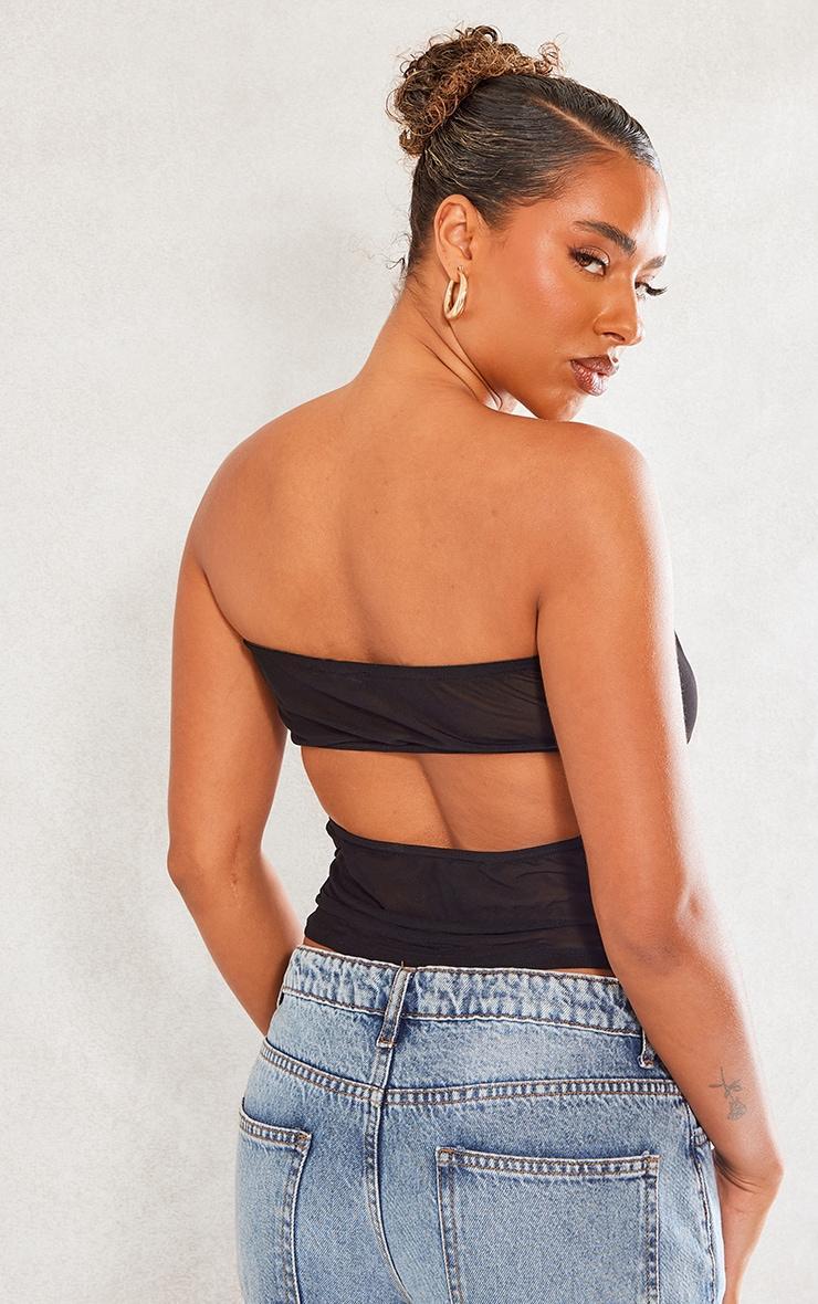  Black Mesh Wiring Detail Crop Top Product Image
