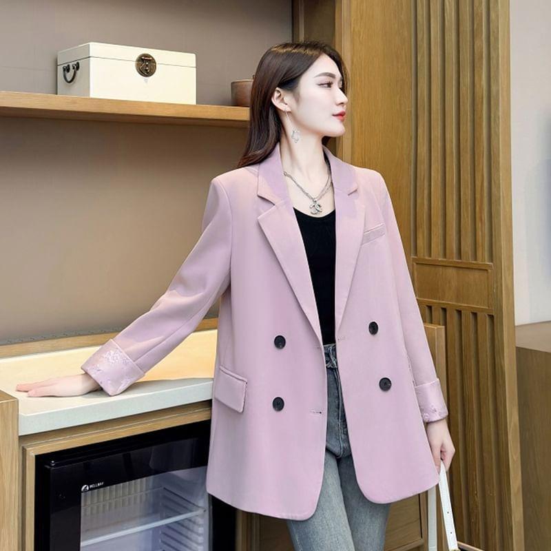 Lapel Collared Plain Double-Breasted Blazer Product Image